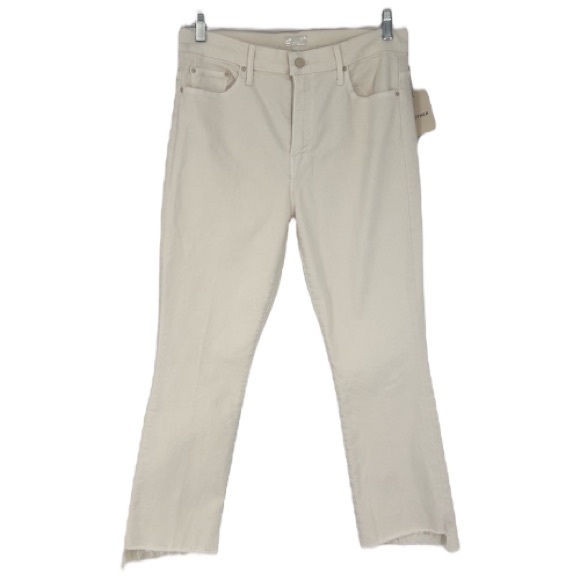 Mother The Insider Step Crop Fray White Stretch Denim Jeans in Cream Puffs 33 - Picture 1 of 13